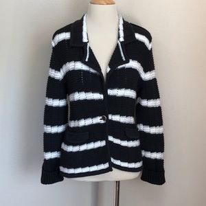 WHITE HOUSE BLACK MARKET Size M Black and White Striped Cardigan
